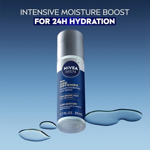 NIVEA MEN Age Defense Hydrating Face Serum with Pro-Retinol & Hyaluronic Acid - 1.7 Fl Oz