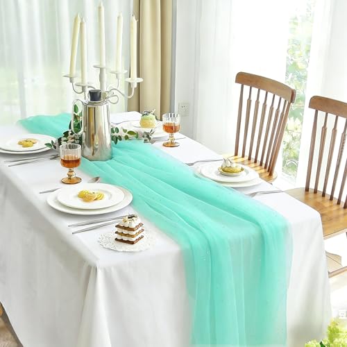Glitter Tulle Table Runner 10FT - Tiffany Blue - 2pcs for Weddings & Events