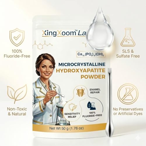 50g Non-Nano Microcrystalline Hydroxyapatite Powder - Fluoride-Free Enamel Repair & DIY Toothpaste Base with Stainless Steel Spoon