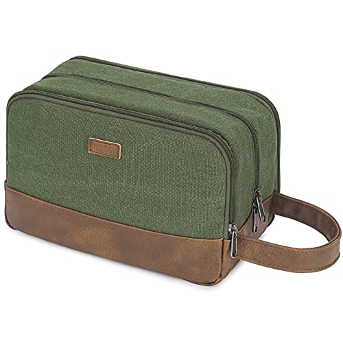 WANDF Green Travel Toiletry Bag for Men - Canvas Dopp Kit with Wet/Dry Separation
