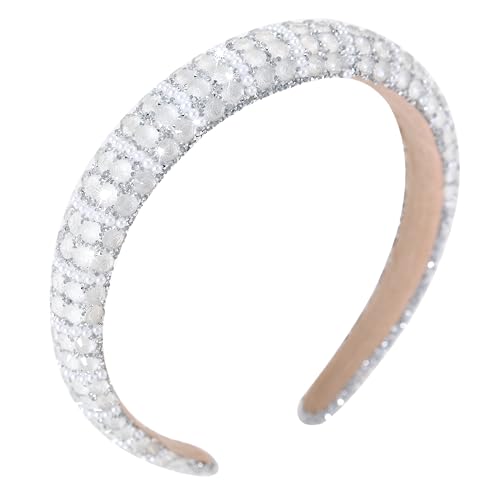 Silver Rhinestone Padded Headband - Crystal Beaded Glitter Hair Accessory