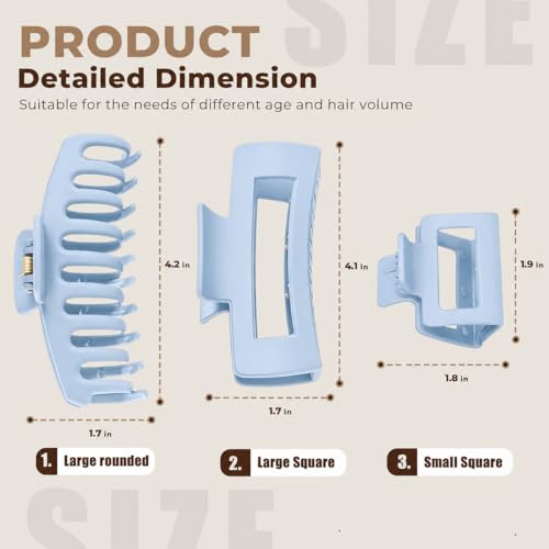12 Pack Matte Hair Claw Clips Set - Black, Deep Blue, Light Blue, White