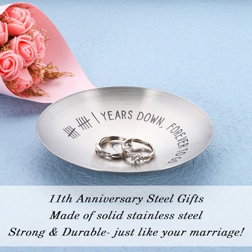 11th Anniversary Stainless Steel Ring Holder - Engraved Gift for Couples