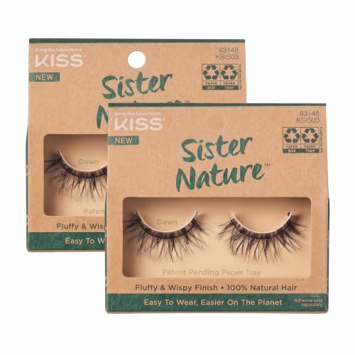 Amanecer Sister Nature False Eyelashes - 12mm, Natural Hair, Recyclable Packaging, 1 Pair (Pack of 2)
