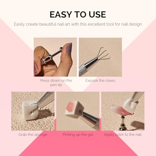 MelodySusie 100Pcs Nail Sponges with Grabbing Pen for Ombre Art