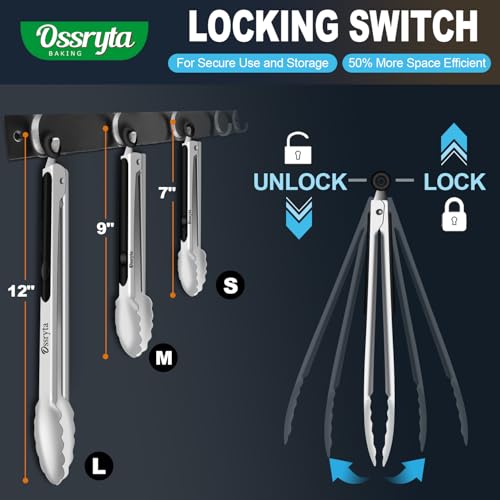 Ossryta Stainless Steel Tongs Set of 3 - Heavy Duty Locking Design