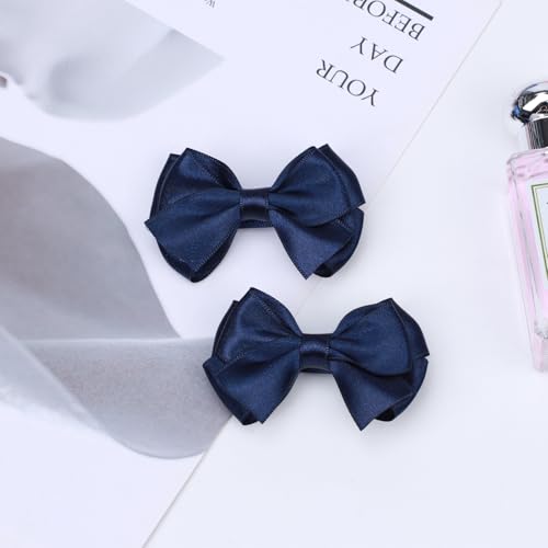 2pcs Navy Blue Hair Bows with Alligator Clips - 3 x 1.7 in