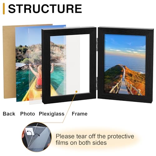 Vittanly 5x7 Double Picture Frame - Hinged MDF Design with Plexiglass