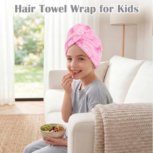 Microfiber Hair Towel Wrap for Kids - Quick Drying 2 Pack with Cute Bow Design