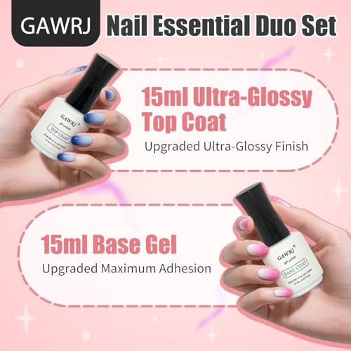 GAWRJ Gel Base and Top Coat Set - No Wipe, 15ml Each, Long Lasting
