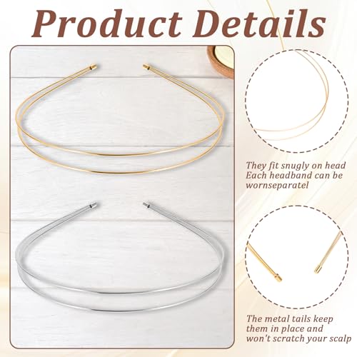 2 Pcs Elegant Metal Headbands for Women - Silver & Gold