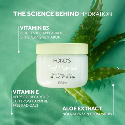 POND'S Fresh Hydration Gel Moisturizer 3.4 oz (Pack of 2) - 24 HR Aloe & Vitamin E