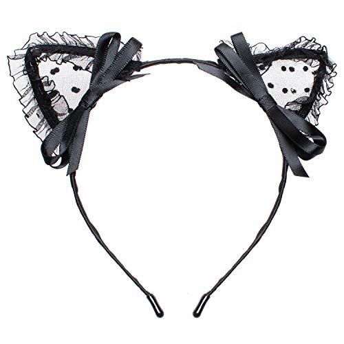 Black Lace Cat Ears Headband for Masquerade & Cosplay