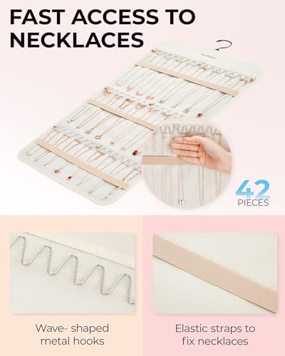 BAGSMART Double-Sided Jewelry Organizer with Hanger - Large Beige