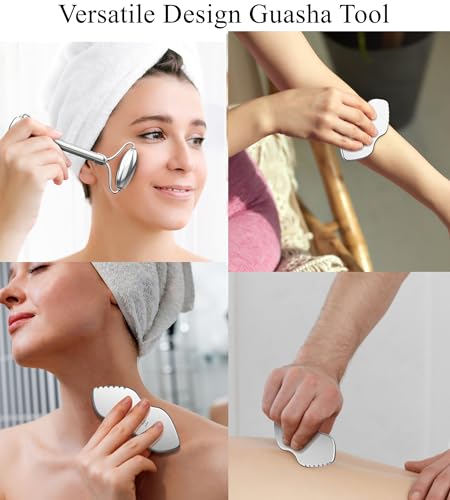 HAZUU Stainless Steel Gua Sha Facial Tool Kit & Massage Roller Set