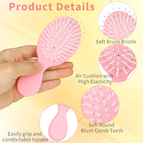 Mini Wet Hair Brush Travel Detangler - 4 Pack, Soft Bristles