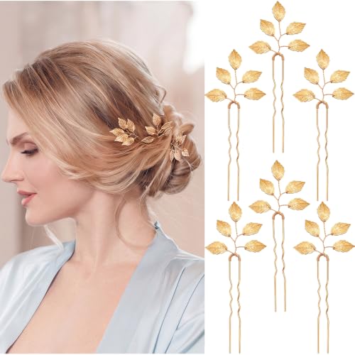 Bride Gold Leaf Hair Pins (6 Pack) Vintage Wedding Accessories