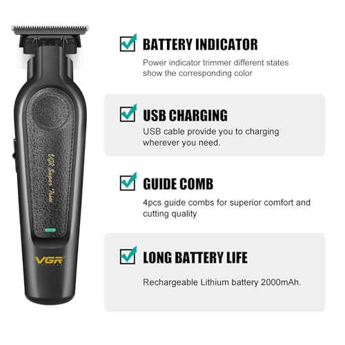 VGR 995 Professional Cordless Hair Trimmer for Men with Guide Combs