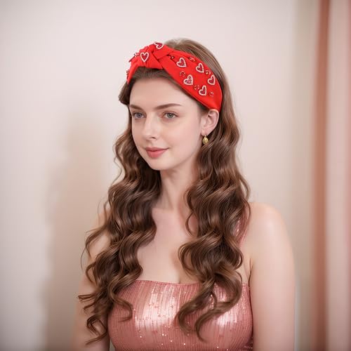 Rhinestone Heart Headband for Women - Valentine's Day Knotted Hairband