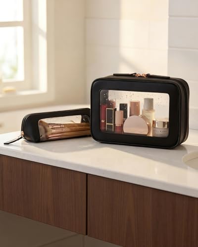 LETGO Clear Makeup Bag Set, Waterproof Travel Toiletry Pouch - Dual Black