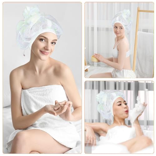 LiWeuHui 2-Pack Net Bonnet for Curly Hair - White Satin-Feel Mesh Drying Cap & Sleep Cap Set