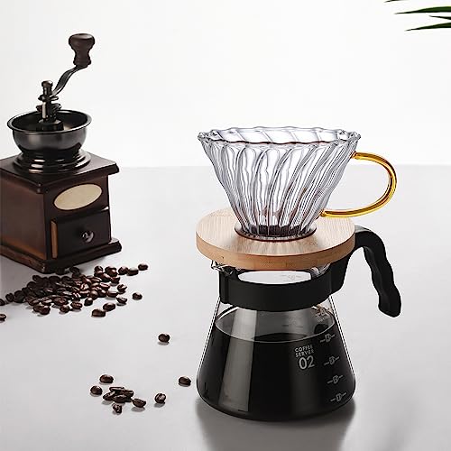 Gute Glass Pour Over Coffee Dripper with Bamboo Stand - 1-4 Cups