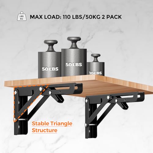 Ravinte Matte Black Folding Shelf Brackets - 6 Inch, 2 Pack