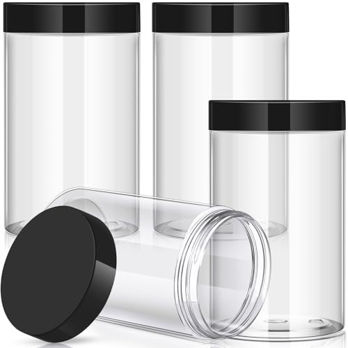 Patelai 32 oz Wide Mouth Plastic Jars with Airtight Lids - 4 Pack
