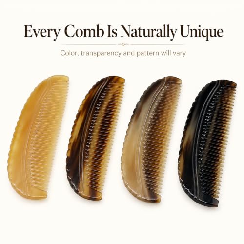 5MOONSUN5 4.5 Inch Natural Ox Horn Comb for Gentle Grooming