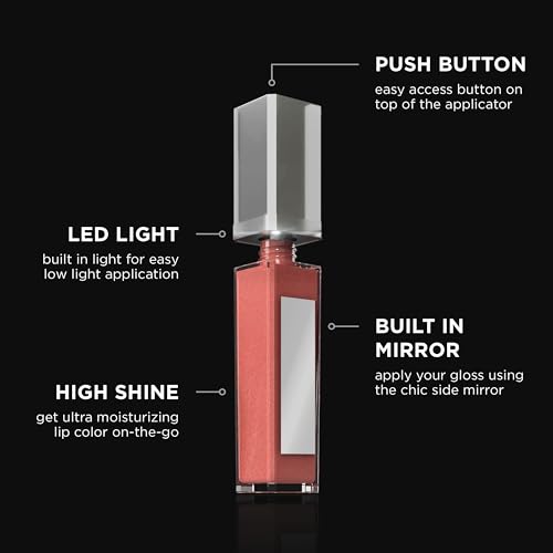 Pure Cosmetics LED Lip Gloss with Side Mirror - Nude Beach Sheer Tint, Non-Sticky Hydrating Lip Shine