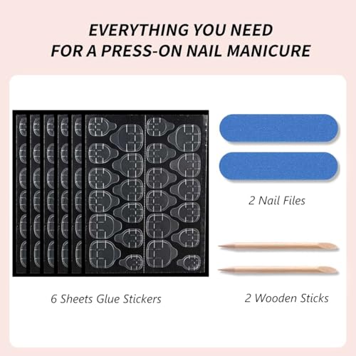 WUHCIM Style-20 French Tip Press-On Nails Set - Medium Almond Reusable Fake Nails with Color Tips
