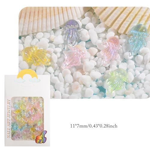 100pcs Jellyfish Nail Charms - Assorted 3D Resin Flatback Beads for Nail Art & Crafts