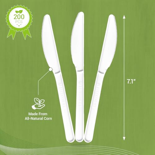 Degralight 100% Compostable CPLA Knives - 200 Pack, Durable & Eco-Friendly