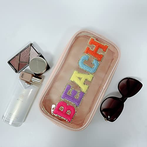 Clear Chenille Letter Makeup Bag - Waterproof Beach Pouch for Travel