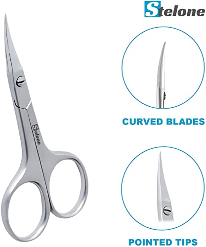 Multi-Purpose Eyebrow & Cuticle Scissors - Stainless Steel Curved Blade for Manicure & Facial Hair - Stelone