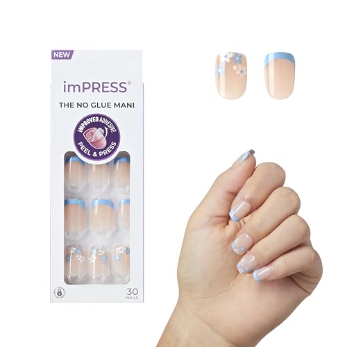 imPRESS No Glue French Press On Nails - 'Snooze' Blue, Short, Squoval