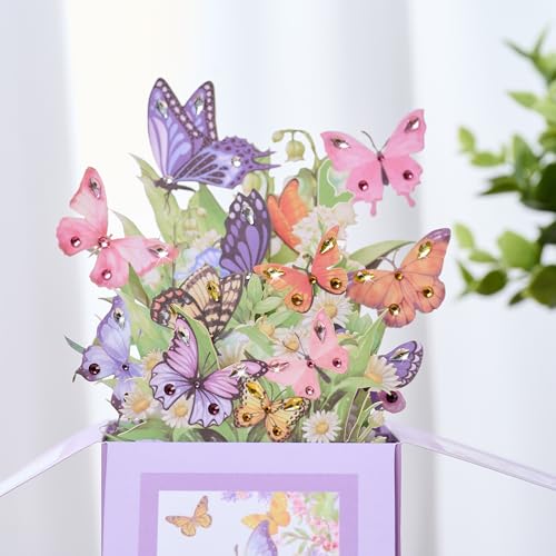 3D Pop Up Butterfly Birthday Card with Colorful Rhinestones