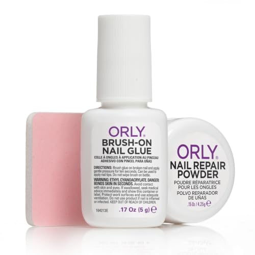 ORLY Nail Rescue Kit for Cracked & Broken Nails - Brush-On Glue, Repair Powder, Buffer