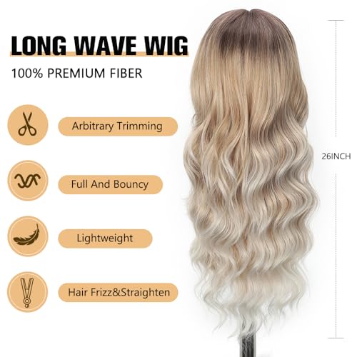 Wig with Bangs Long curly wavy Wigs for Women 26IN