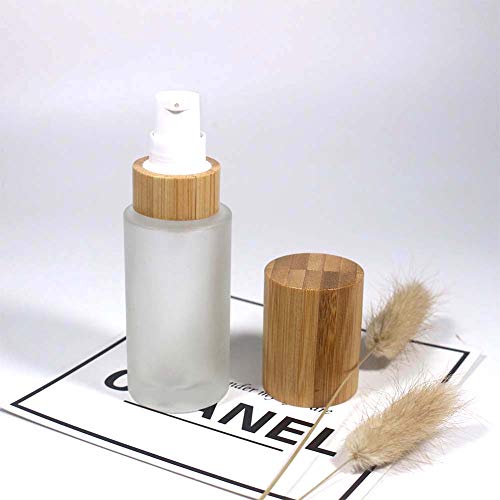 Wresty 100ml Frosted Glass Lotion Bottles with Bamboo Lids - 2 Pack Travel Dispensers