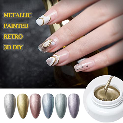 LOKFAR 6 Colors Metallic Chrome Gel Nail Polish Set with 3 Nail Brushes