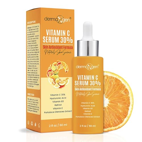 DERMAXGEN 30% Organic Vitamin C Serum for Face – 2 Fl Oz Anti-Aging Moisturizer with Hyaluronic Acid & Vitamin E