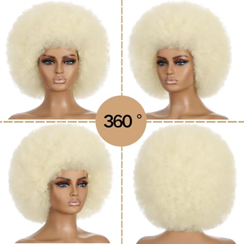 MYCNIMY 10 Inch Platinum Afro Curly Wig for Women - 70s Big Bouncy Natural Look