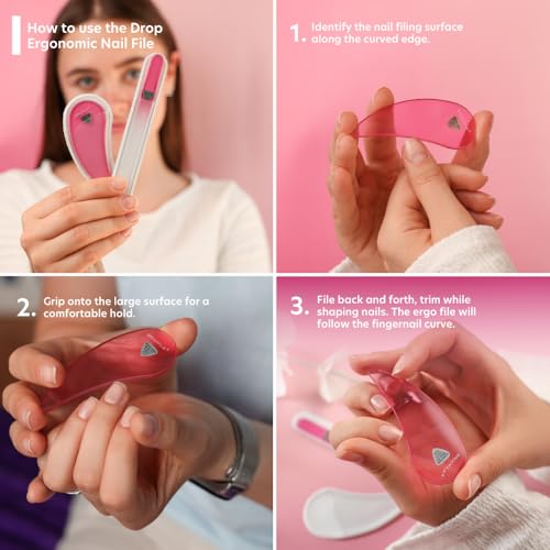 Bona Fide Beauty Ergonomic Czech Glass Nail File Set - 2pc Pink Reusable