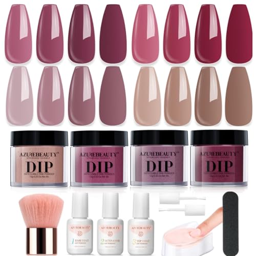 AZUREBEAUTY Dip Powder Nail Kit - 4-Color Fall Winter Set with Liquids