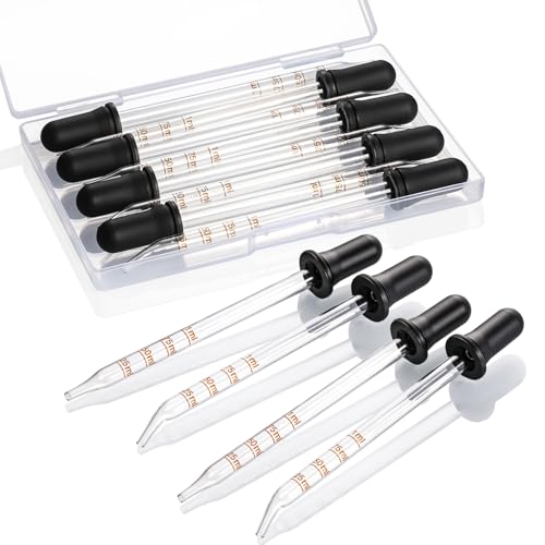 8 Pack 1mL Glass Eye Droppers with Measurement - Long & Bent Tips