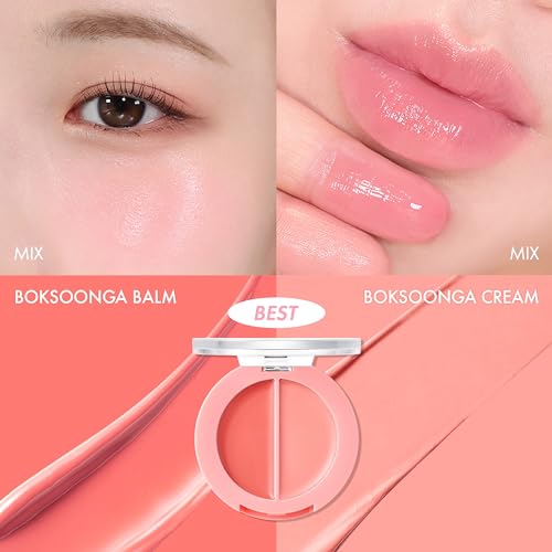 Amuse Seoul BOKSOONGA Lip & Cheek Balm - Multiuse Cream & Glossy Blush, 2 Colors, Vegan, Korean Beauty