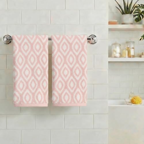 Artoid Mode 2-Piece Beige Pink Jacquard Hand Towels - 100% Cotton, Soft & Absorbent (13.7 x 29.5 Inch)