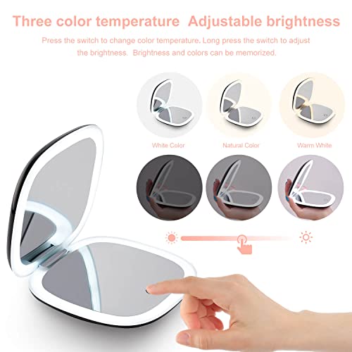 Mocado Compact LED Makeup Mirror - 4'' 1X/10X Magnification, Black