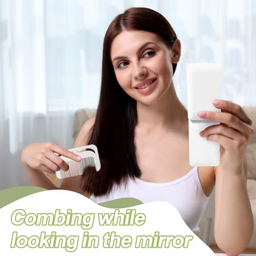 Jurrissa Protable Folding Mirror with Case, White – 2-in-1 Travel Compact Mirror & Hair Comb